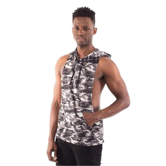 Bilt Other - BILT Camo Sleeveless Hoodie Tank Top Mens L Gray Black Gym Workout